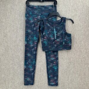 Linc Activewear‎ Set MED Leggings & Zip Front Sports Bra Tie Dye Blue Pink Teal
